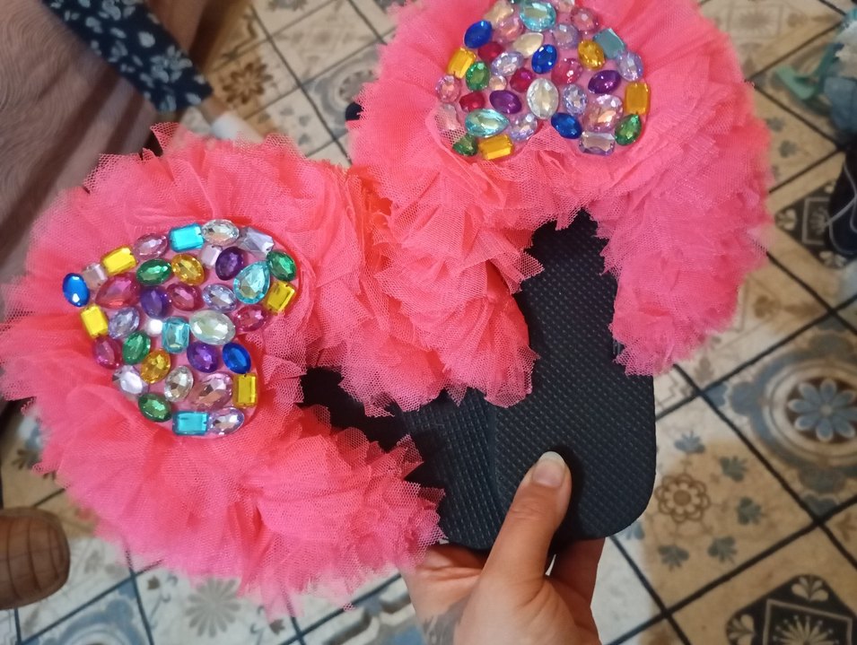 Pullu Pembe Platform Topuklu Kadın Terlik - Görsel 2