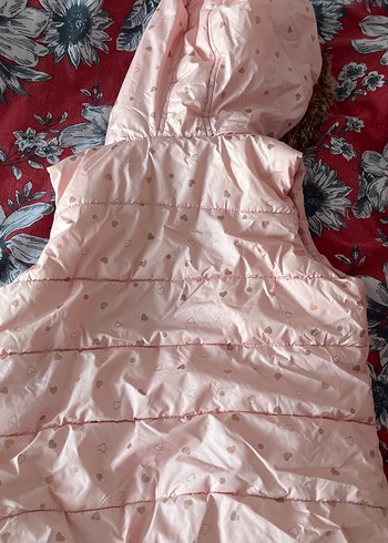 Kız Çocuk Pudra Kürklü Kapüşonlu Yelek - Görsel 5