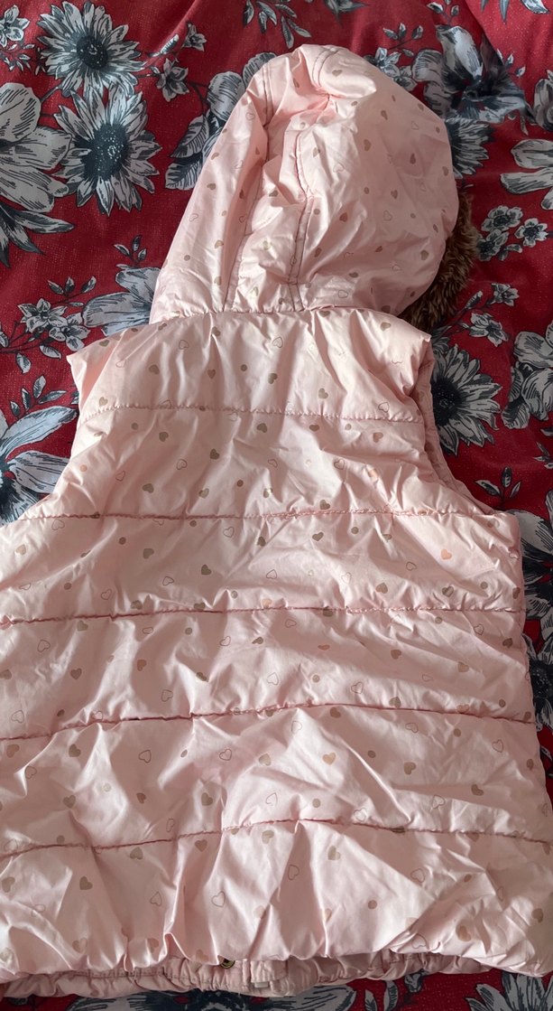 Kız Çocuk Pudra Kürklü Kapüşonlu Yelek - Görsel 5