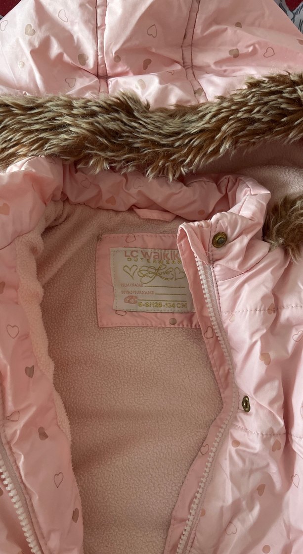 Kız Çocuk Pudra Kürklü Kapüşonlu Yelek - Görsel 4