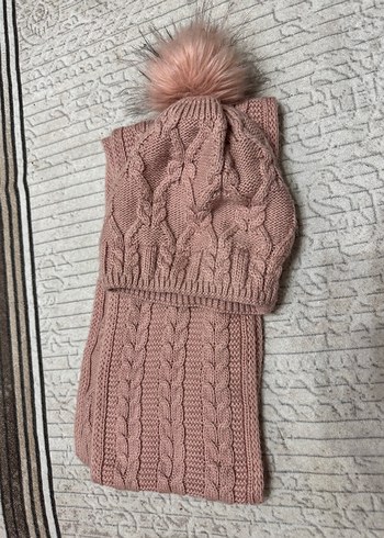 Pembe Örgü Çocuk Bere ve Atkı Seti - Görsel 5