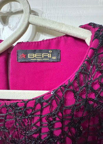 Uzun Kollu Pembe İşlemeli Abiye Elbise - Görsel 5