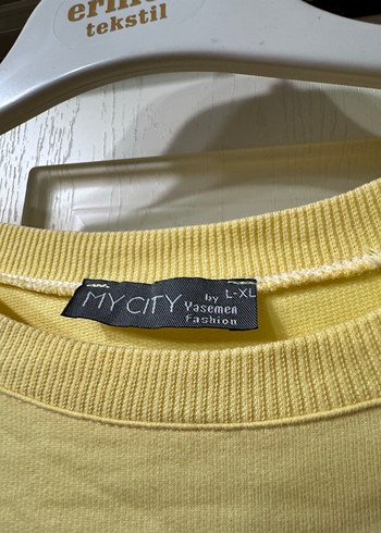 Sarı Uzun Kollu Keten Salaş Tişört - Görsel 2