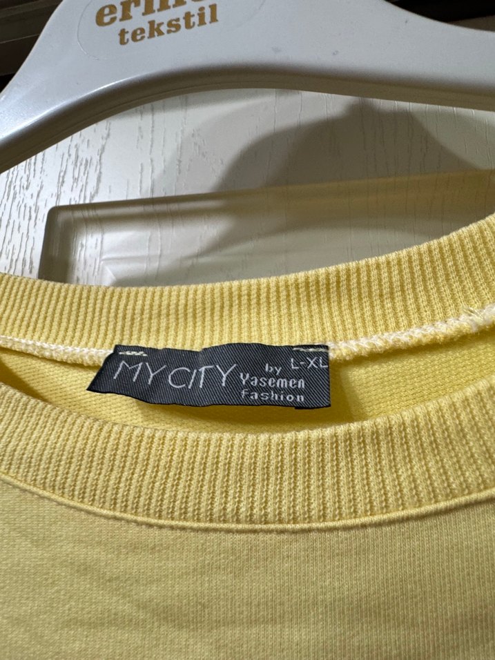 Sarı Uzun Kollu Keten Salaş Tişört - Görsel 2