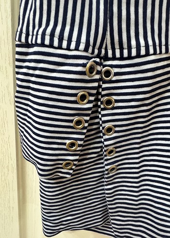 Çizgili Gri Kadın Tunik, Uzun Kollu, Salaş - Görsel 3