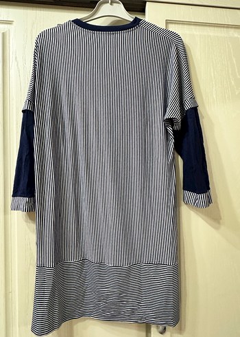 Çizgili Gri Kadın Tunik, Uzun Kollu, Salaş - Görsel 2