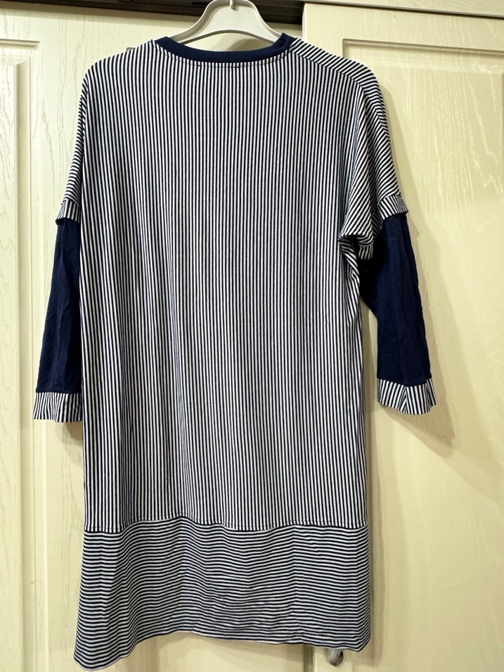 Çizgili Gri Kadın Tunik, Uzun Kollu, Salaş - Görsel 2