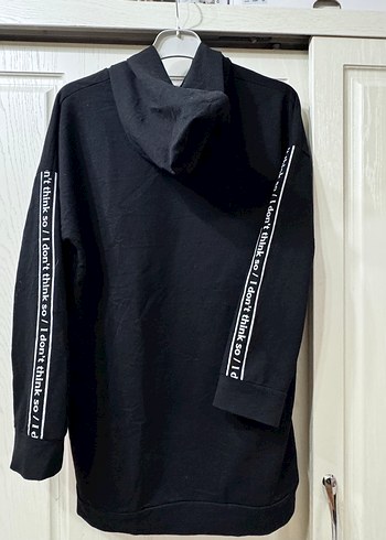 Kadın Siyah Kapüşonlu Uzun Sweatshirt - Görsel 3