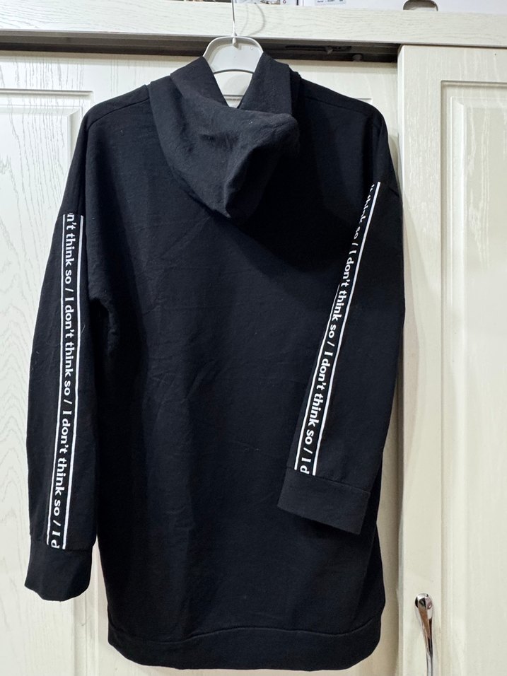 Kadın Siyah Kapüşonlu Uzun Sweatshirt - Görsel 3