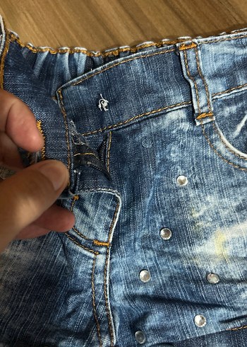Parlak Mavi Batik Desenli Kız Denim Şort - Görsel 3