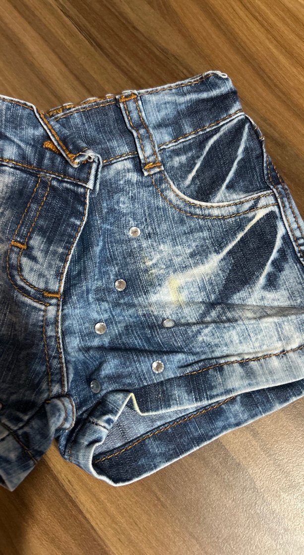Parlak Mavi Batik Desenli Kız Denim Şort - Görsel 2
