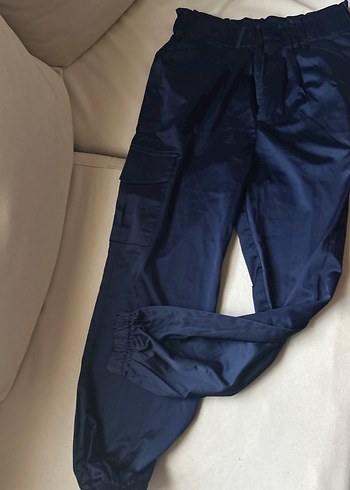 Lacivert Kadın Kemerli Rahat Kesim Pantolon - Görsel 3