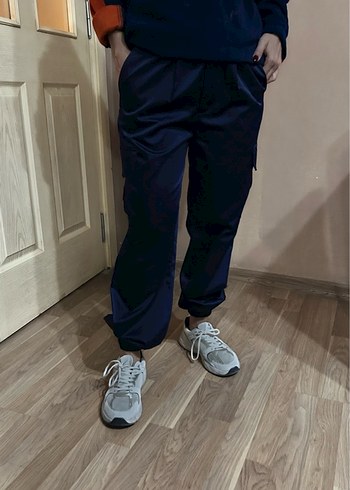 Lacivert Kadın Kemerli Rahat Kesim Pantolon - Görsel 4