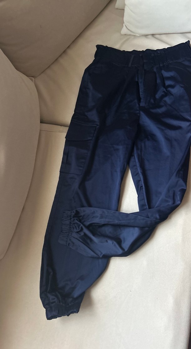 Lacivert Kadın Kemerli Rahat Kesim Pantolon - Görsel 3