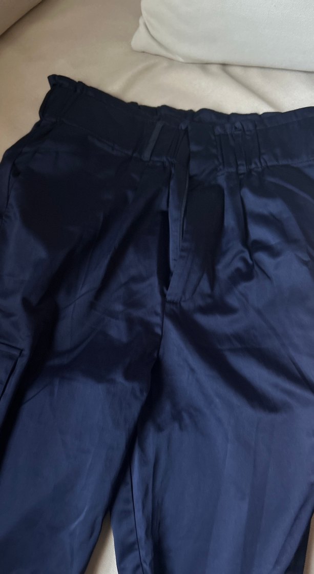 Lacivert Kadın Kemerli Rahat Kesim Pantolon - Görsel 2