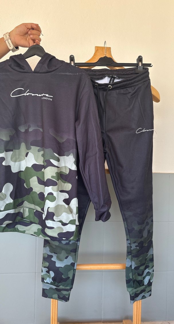 Kamuflaj Desenli Kapüşonlu Erkek Sweatshirt sweatpantolon takım - Görsel 2