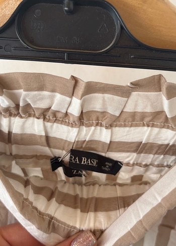 Püsküllü Bej Çizgili Bohem Keten Pantolon - Görsel 2