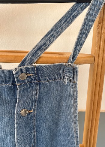 Düğmeli Mavi Kot Şort Tulum -Mango - Görsel 2