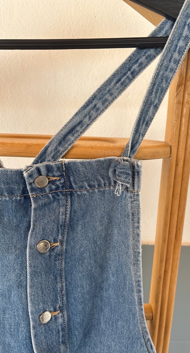 Düğmeli Mavi Kot Şort Tulum -Mango - Görsel 2