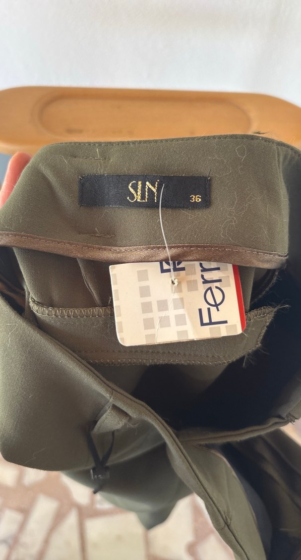 Kadın Haki Kumaş Kemerli Pantolon - Görsel 2