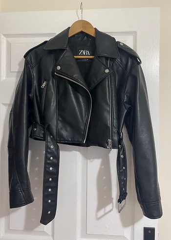 xs Beden Crop biker deri ceket