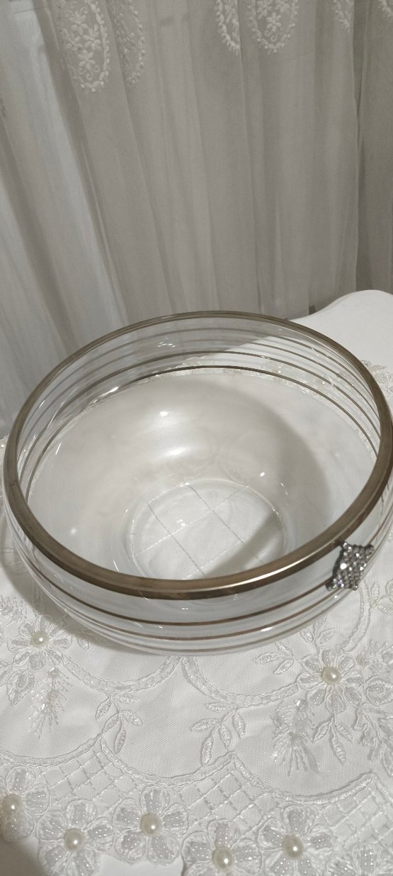 Gri İşlemeli Beyaz Cam Kase - Görsel 2