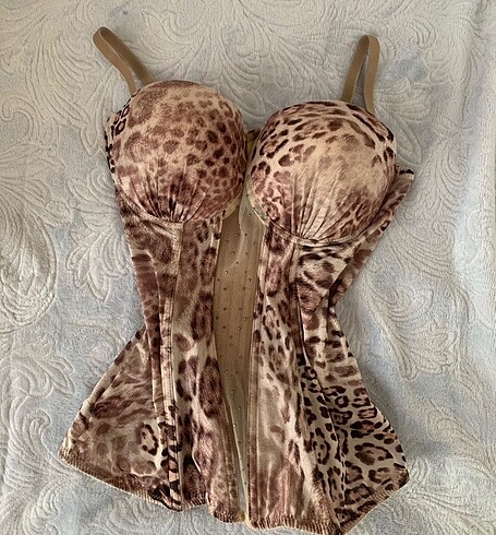 coquette leopar desenli taşlı korse