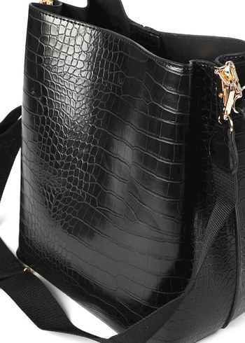 Krokodil Desenli Siyah Deri Kadın Çanta - Görsel 3