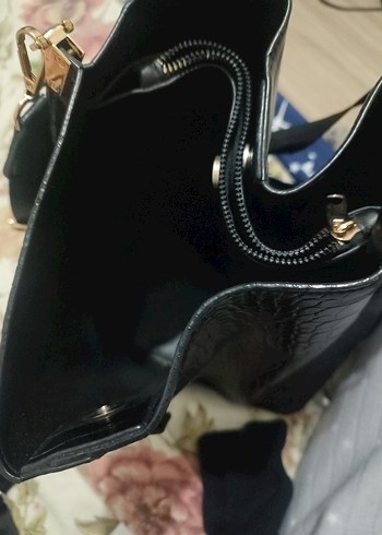 Krokodil Desenli Siyah Deri Kadın Çanta - Görsel 5