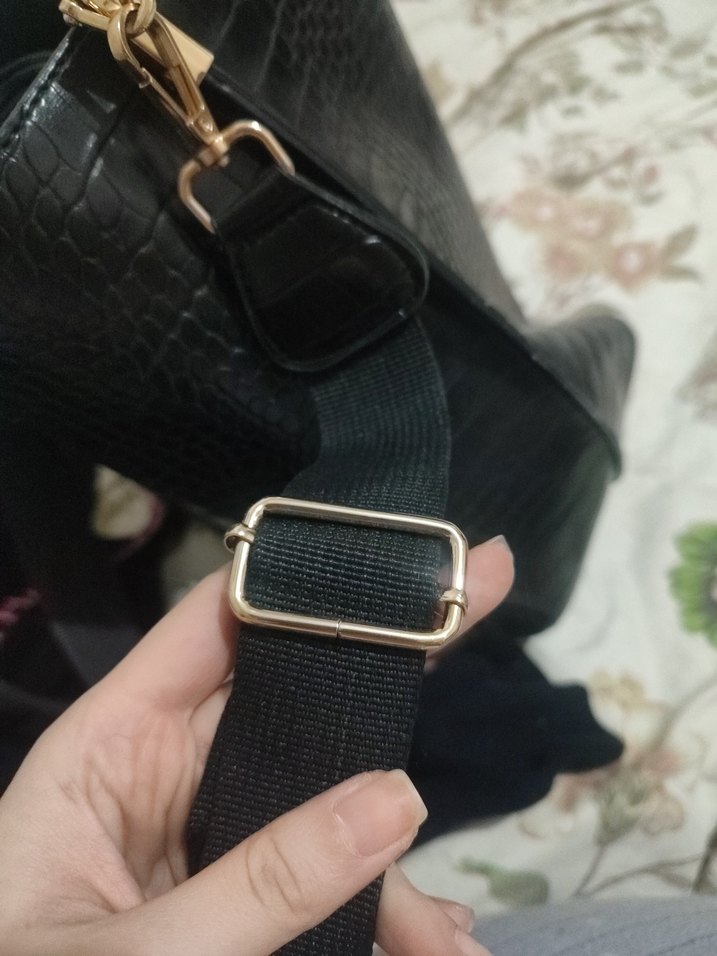 Krokodil Desenli Siyah Deri Kadın Çanta - Görsel 2