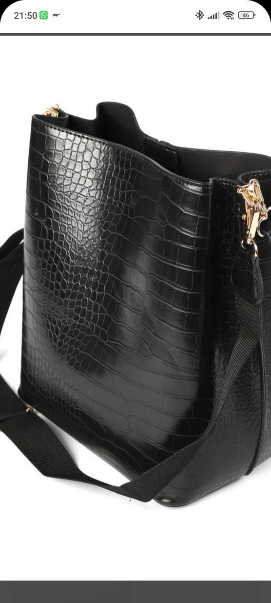 Krokodil Desenli Siyah Deri Kadın Çanta - Görsel 3