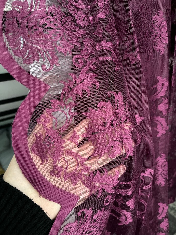 Mürdüm rengi Desenli Tül fon perde - Görsel 2