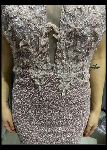 s Beden pembe Renk Dantel İşlemeli Pembe Uzun Abiye Elbise