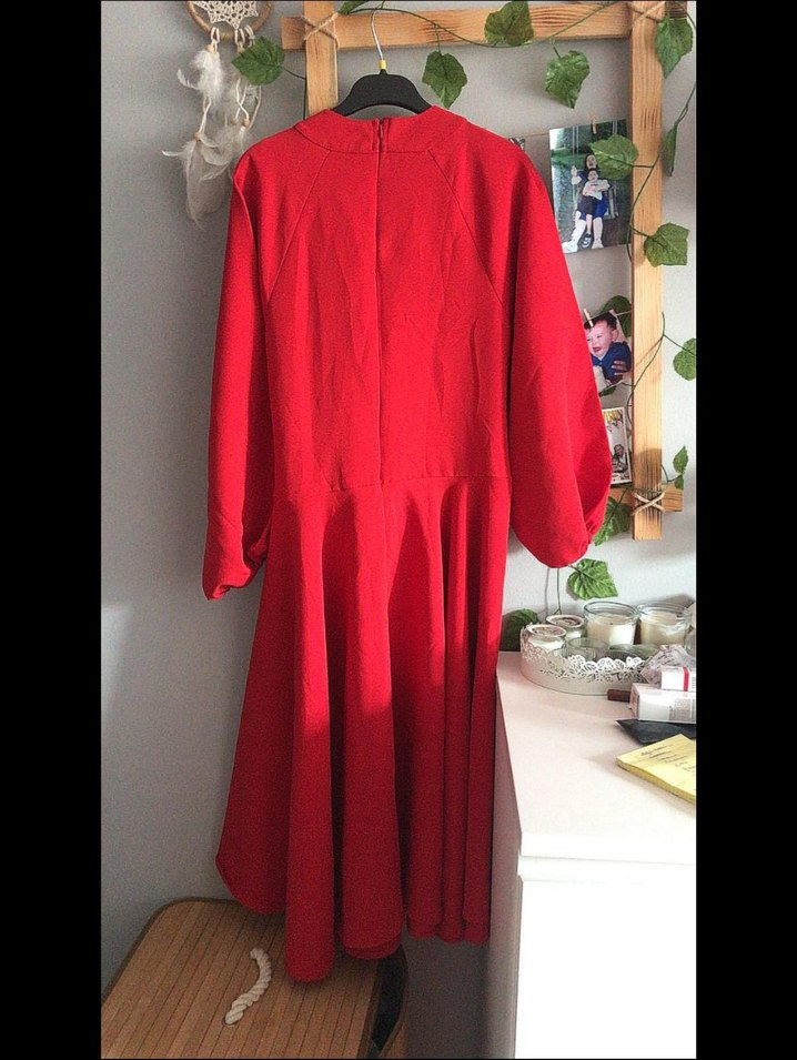 Kırmızı Uzun Drapeli Kadın Elbise - Görsel 3