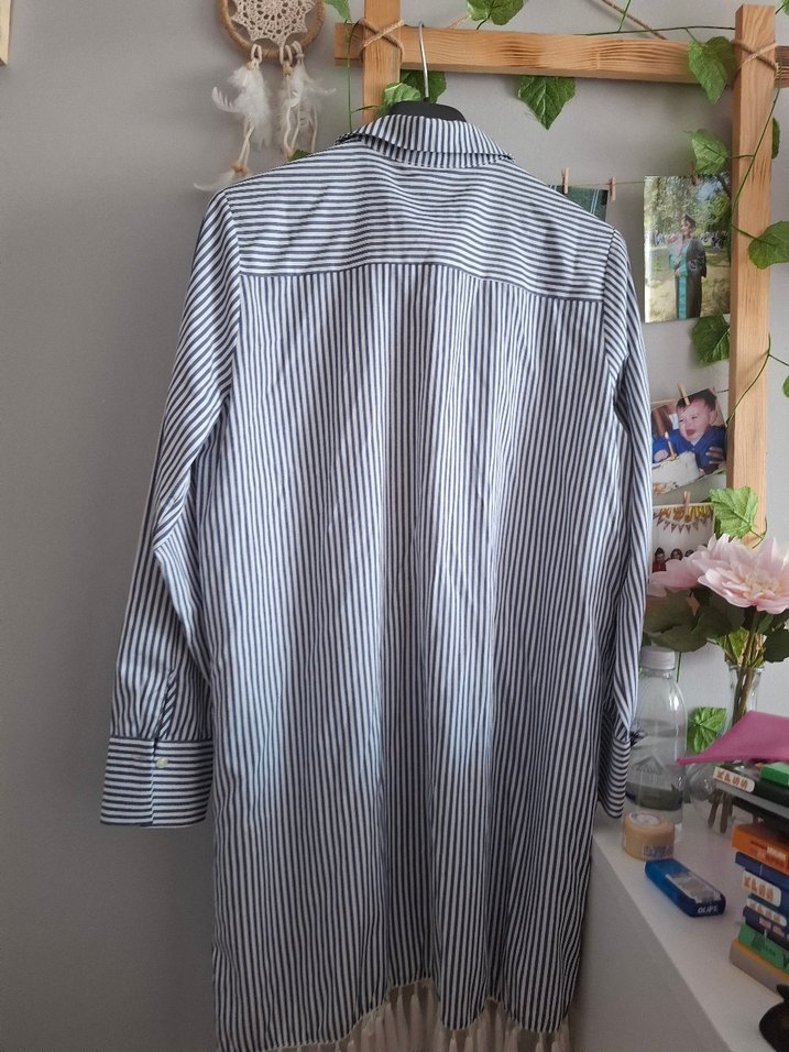 Uzun Kollu Gri Çizgili Pamuklu Kadın Gömlek - Görsel 3