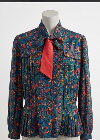 Vintage Love Renkli Cicekli Pileli Uzun Kollu Bluz