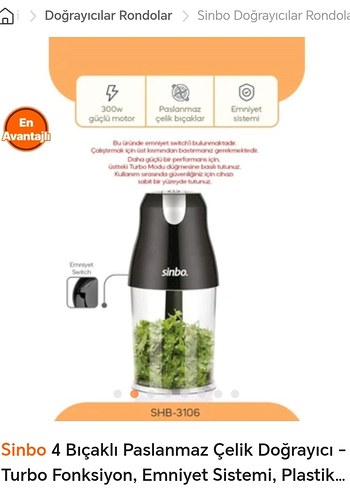 Beden Renk Sinbo Siyah Doğrayıcı Blender