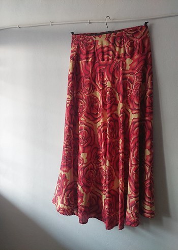 Kırmızı Batik Desenli Uzun Bohem Etek