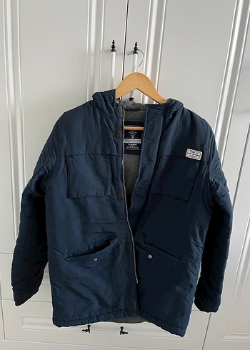 Erkek Çocuk Düğmeli Mavi Kışlık Mont - Görsel 2