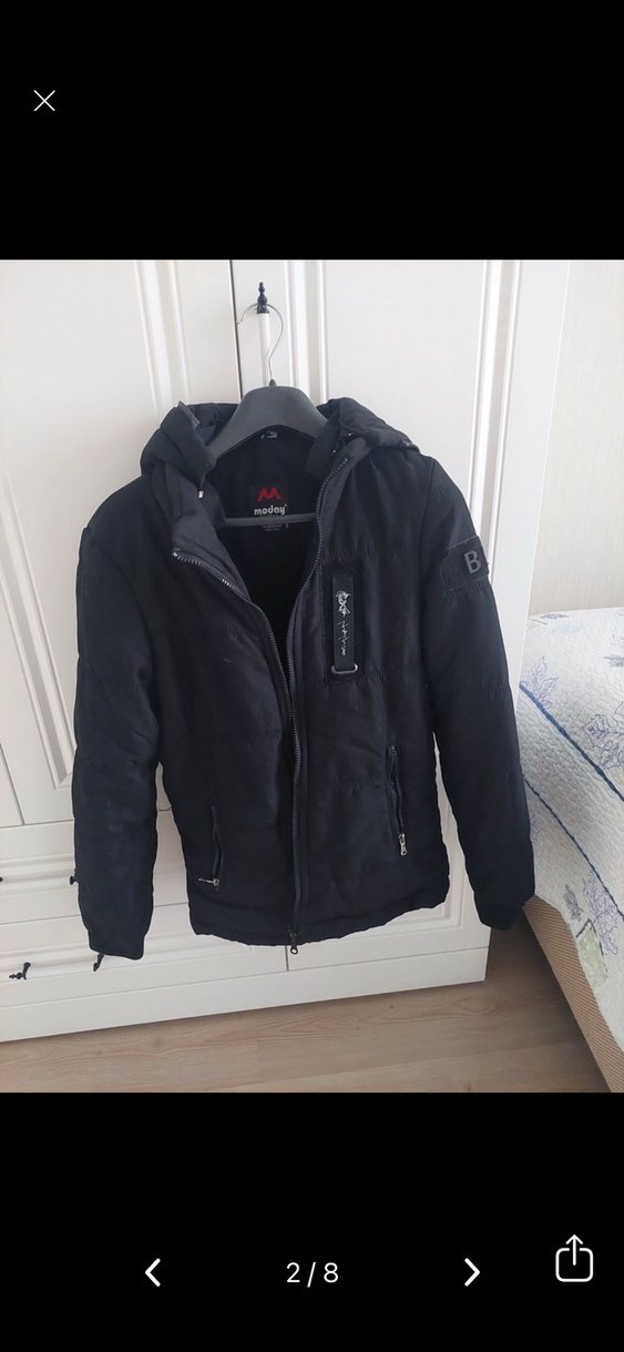 Kadın Siyah Kapüşonlu Kısa Mont - Görsel 2