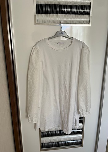 Uzun Kollu Beyaz Keten Bluz - Görsel 3