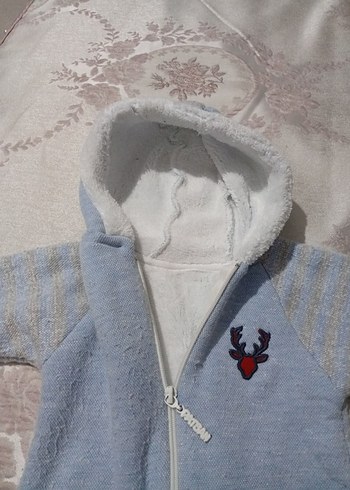 Gri Nakışlı Erkek Bebek Triko Tulum - Görsel 4