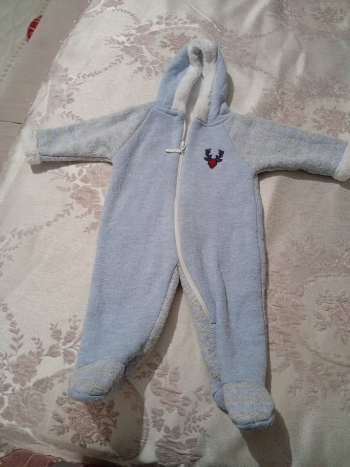 Gri Nakışlı Erkek Bebek Triko Tulum - Görsel 3