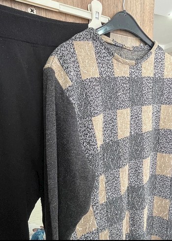 Triko Tunik Tayt Pantolon Takım | kahverengi gri siyah - Görsel 3