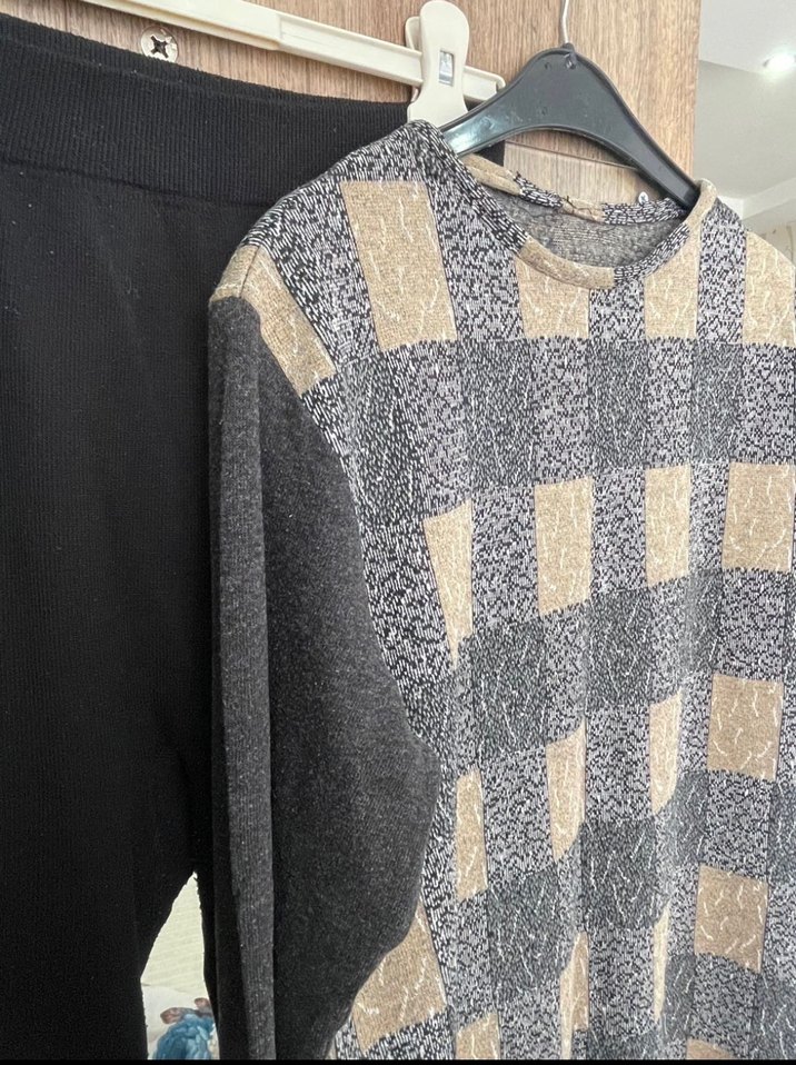 Triko Tunik Tayt Pantolon Takım | kahverengi gri siyah - Görsel 3