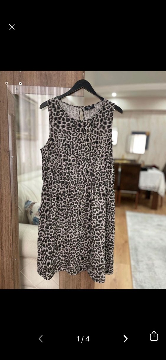 Leopar Desenli Vizon Kolsuz Mini Elbise - Görsel 2