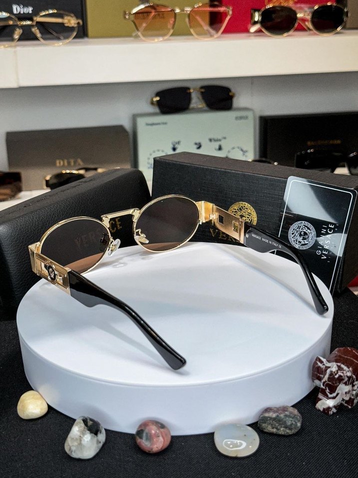 Versace Kahverengi Gold Oval Güneş Gözlüğü - Görsel 3