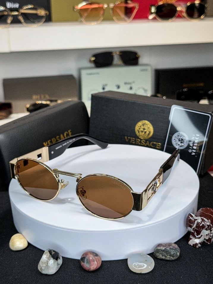 Versace Kahverengi Gold Oval Güneş Gözlüğü - Görsel 2