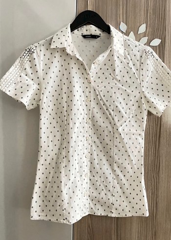 Puantiyeli Vintage Beyaz Gömlek - Görsel 2