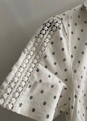 Puantiyeli Vintage Beyaz Gömlek - Görsel 4